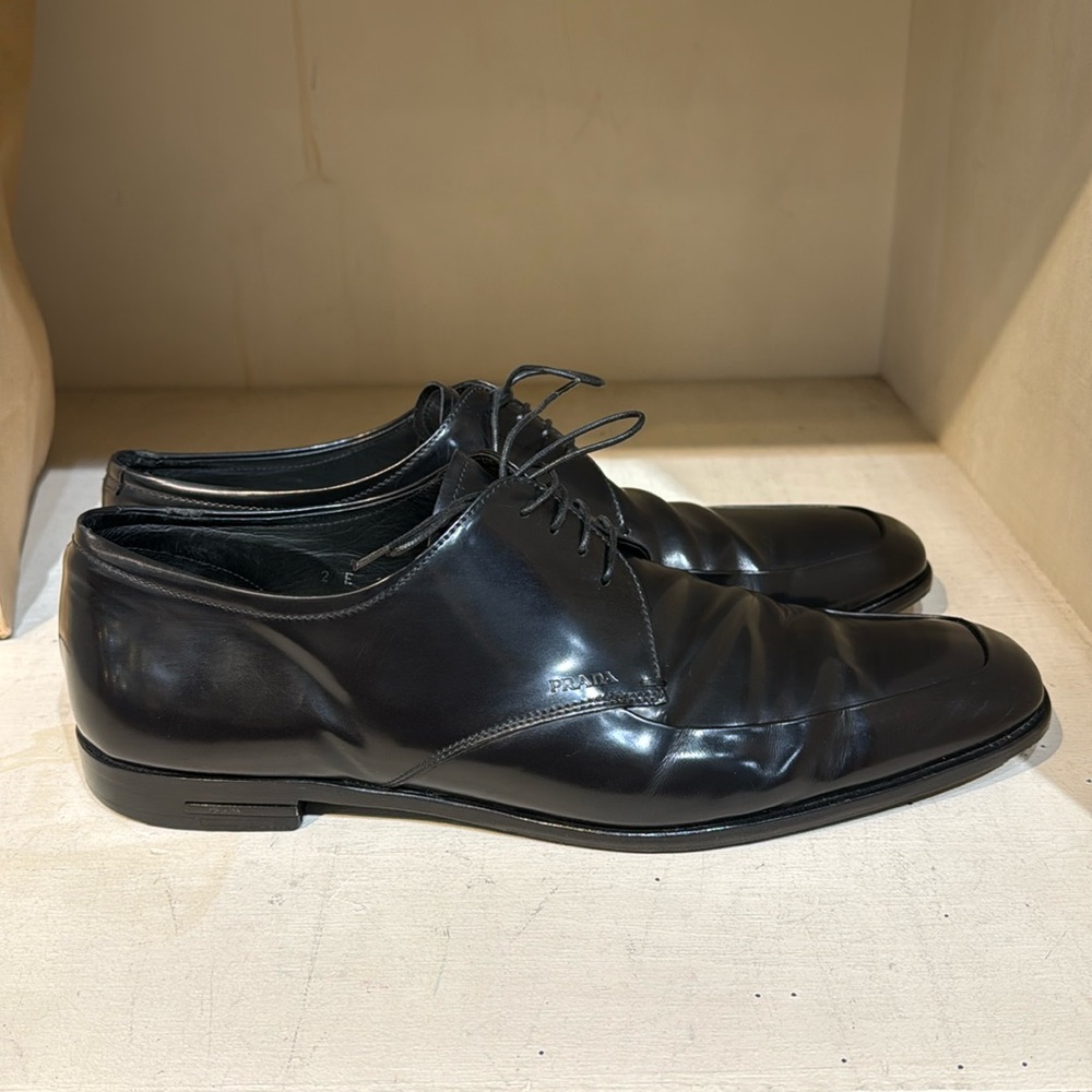 Prada Men's Black Brushed Spazzolato Leather Derby Business
